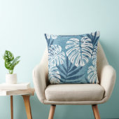 アクアブルー&ホワイトパームリーフ装飾用クッション クッション (椅子)