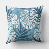 アクアブルー&ホワイトパームリーフ装飾用クッション クッション (裏面)