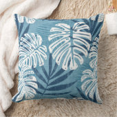 アクアブルー&ホワイトパームリーフ装飾用クッション クッション (ブランケット)