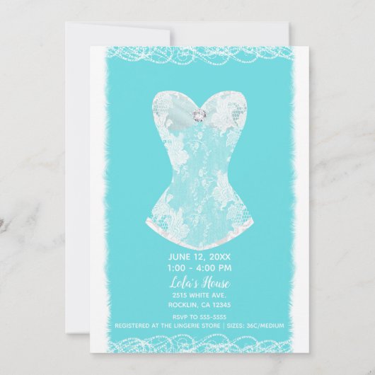 アクアブルー&ホワイトホリデーランジェリーシャワーパーティー 招待状 (裏面)