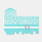 アクアブルー、ホワイトレースパターンイニシャル結婚ズ フェイバーボックス (折り畳みなし)