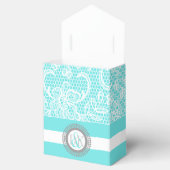 アクアブルー、ホワイトレースパターンイニシャル結婚ズ フェイバーボックス (オープン)