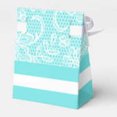 アクアブルー、ホワイトレースパターンイニシャル結婚ズ フェイバーボックス (裏面サイド)