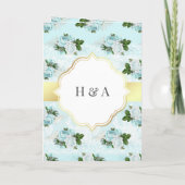 アクアブルー&ホワイトローズフローラムスリム結婚ズ 招待状 (裏面)