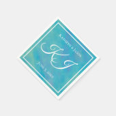 アクアブルー&ホワイト名前をカスタムする結婚ズ スタンダードカクテルナプキン (角)