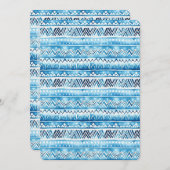 アクアブルー・ホワイト トライバルストライプ 16歳の誕生日 招待状 (正面/裏面)