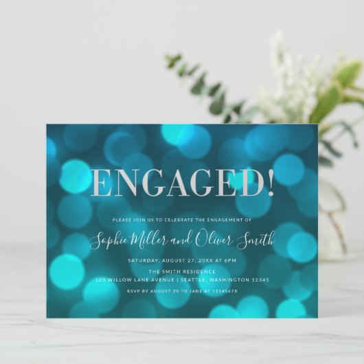 アクアブルー《写真》ぼけ味ライツシルバー婚約パーティ 招待状 (スタンド正面)