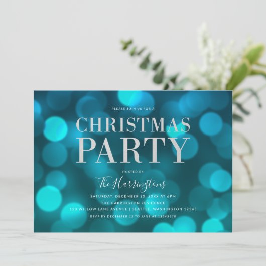 アクアブルー《写真》ぼけ味ライトシルバフェイクークリスマスパーティー 招待状 (スタンド正面)