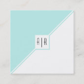 アクアブルー、白い三角形とモノグラムモダン スクエア名刺 (正面)