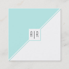 アクアブルー、白い三角形とモノグラムモダン スクエア名刺