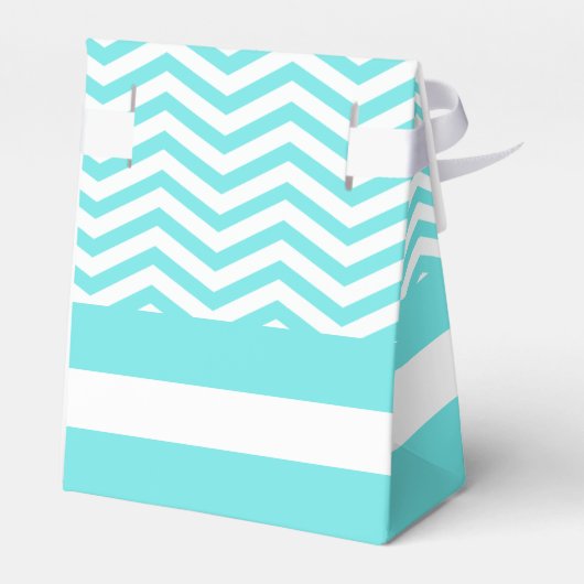 アクアブルー、白い山形のジグザグパタ結婚ーン フェイバーボックス (裏面サイド)