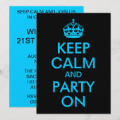 アクアブルー Keep Calmしてパーティーを楽しめ 招待状 (正面/裏面)