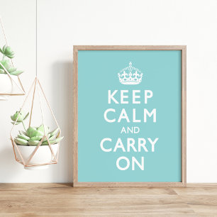 アクアブルーKeep Calm and Carry On ポスター