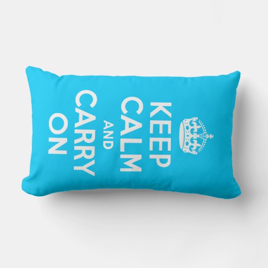 アクアブルーKeep Calm and Carry On ランバークッション (正面)