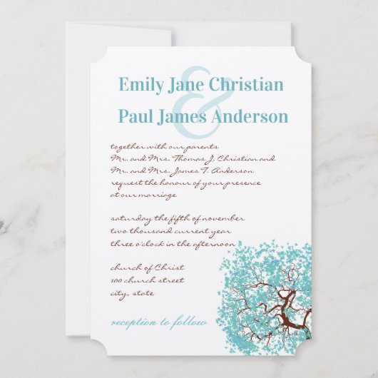 アクアブ葉ルーズ茶色の木結婚式招待状 招待状 (正面)