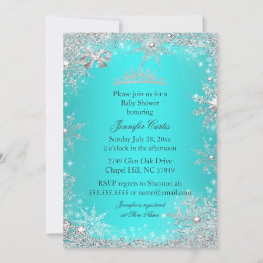 アクアプリンセスウィンターワンダーランドベビーシャワーエスニック 招待状 (裏面)