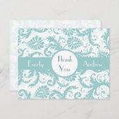 アクアプールブルーダマスクスワーズ結婚式招待状 サンキューカード (正面/裏面)