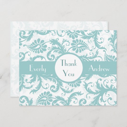 アクアプールブルーダマスクスワーズ結婚式招待状 サンキューカード (正面/裏面)