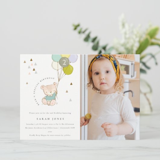 アクアベアバルーンフォトエイジ誕生日招待状 サンキューカード (スタンド正面)