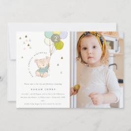 アクアベアバルーンフォトエイジ誕生日招待状 サンキューカード