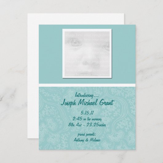 アクアベビーの発表カード 案内状 (正面/裏面)