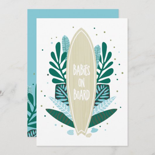 アクアベビーオンボードツインズベビーシャワー招待状 招待状 (正面/裏面)