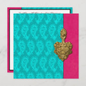 アクアペイズリーピーコックインディアン結婚式招待状 招待状 (正面/裏面)