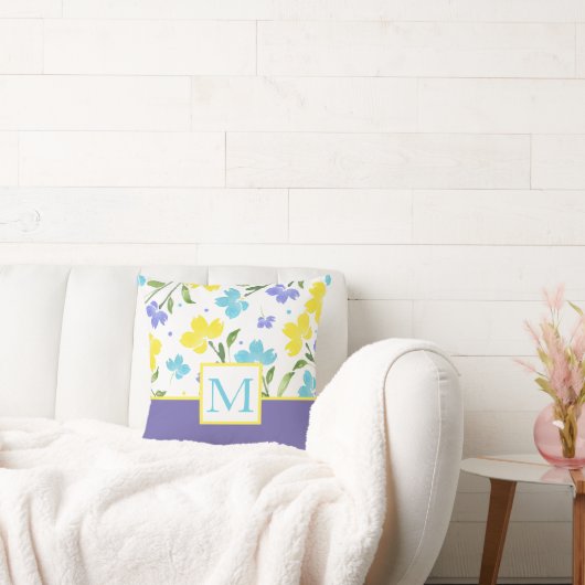 アクアペリウィンクルイエローウォーター色の花茎 クッション (ソファ)