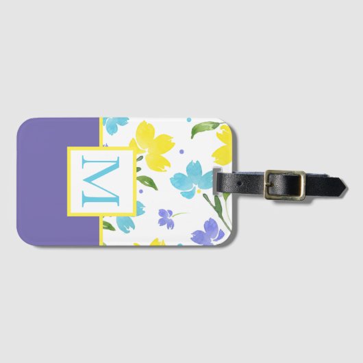 アクアペリウィンクルイエローウォーター色の花茎 ラゲッジタグ (正面横)