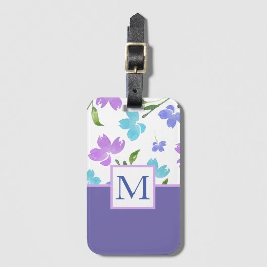 アクアペリウィンクルパープルウォーター色の花茎 ラゲッジタグ (正面縦)