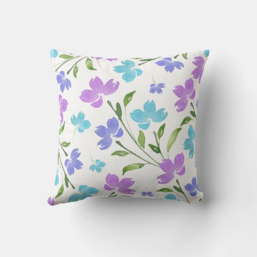 アクアペリウィンクルパープルウォーター色フローラステム クッション (裏面)