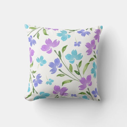 アクアペリウィンクルパープルウォーター色フローラステム クッション (正面)