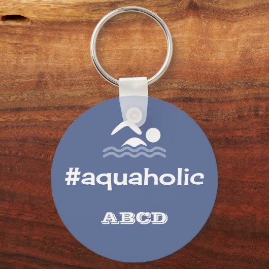 アクアホリック水泳スローガンパーソナライズされたイニシャル キーホルダー (正面)