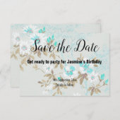 アクアホワイトさくらんぼ花の日付を保存 出欠カード (正面/裏面)