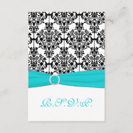 アクアホワイトとブラックのダマスク返信カード2 出欠カード