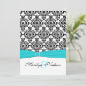 アクアホワイトとブラックダマスクII結婚式招待状 招待状 (スタンド正面)