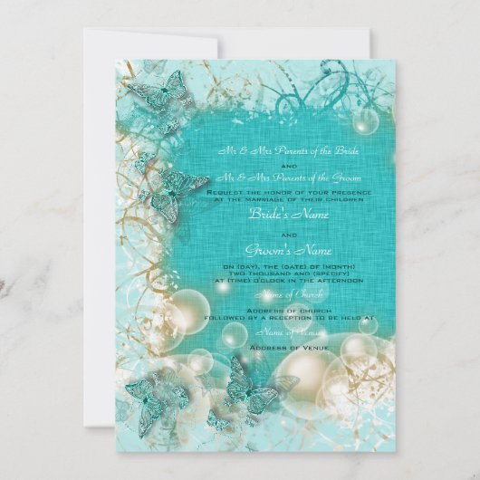 アクアホワイトのウェディングエンゲージメントアニバーサリー 招待状 (裏面)