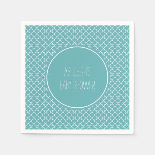 アクアホワイトクローバーベビーシャワー スタンダードカクテルナプキン (正面)