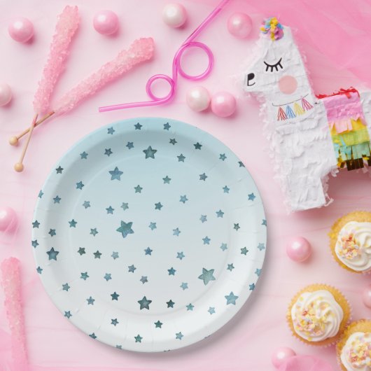アクアホワイトグラデーションスターズ ペーパープレート (パーティー)