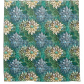 アクアホワイトグリーンフローラ シャワーカーテン (正面)