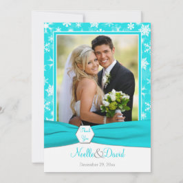 アクアホワイトグレーの雪の結晶感謝カード - フラット 招待状