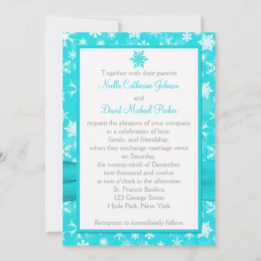 アクアホワイトグレースノーフレーク結婚式招待状 招待状 (裏面)