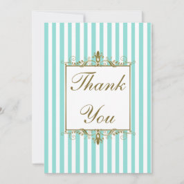 アクアホワイトストライプ金ゴールドスクロール写真ありがとう サンキューカード