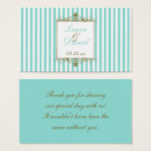 アクアホワイトストライプ金ゴールドスクロール結婚式の引き出物ラベル (正面&裏面)