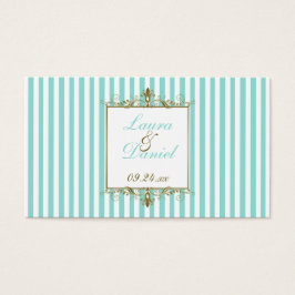 アクアホワイトストライプ金ゴールドスクロール結婚式の引き出物ラベル