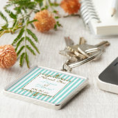 アクアホワイトストライプ金ゴールドスクロール結婚式の引き出物 キーホルダー (側面)