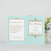 アクアホワイトストライプ金ゴールドスクロール結婚式 プログラム (スタンド正面)