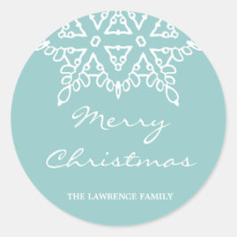 アクアホワイトスノーフレーククリスマスホリデー ラウンドシール