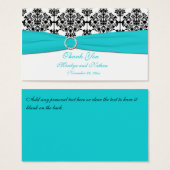 アクアホワイトダマスクウェディングメッセージカード (正面&裏面)