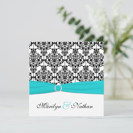 アクアホワイトダマスクウェディング招待状 招待状 (スタンド正面)